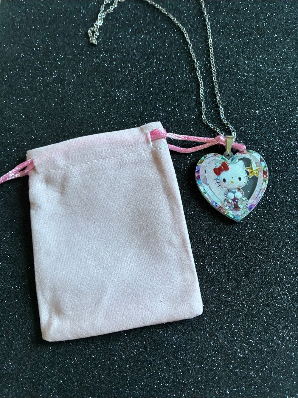 Hello Kitty Iridescent Heart Pendant Necklace - White, Red, Multicolor - Picture 3 of 3